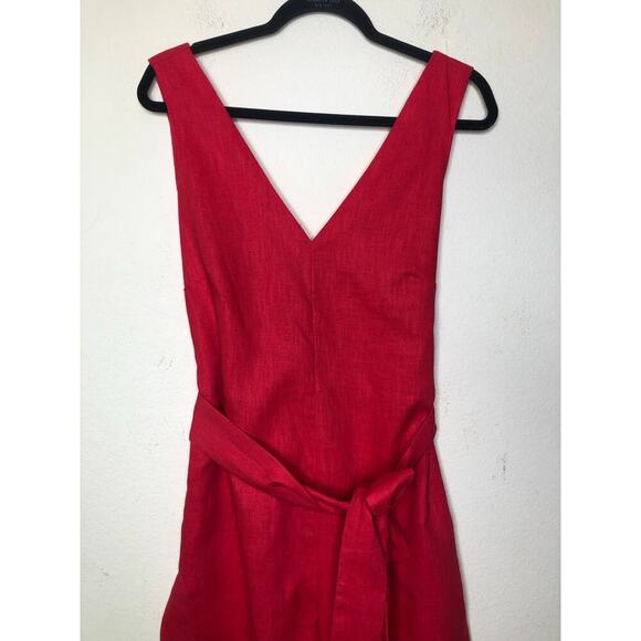 LPA Revolve Jumpsuit Large Red Linen Blend V-Neck Wide Leg Belted Boho Casual - Picture 7 of 15